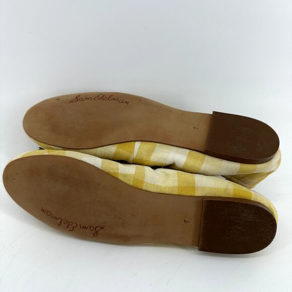 Sam Edelman Felicia Ballet Flats Bow Slip On Gingham Fabric Yellow White 7 - Picture 7 of 7